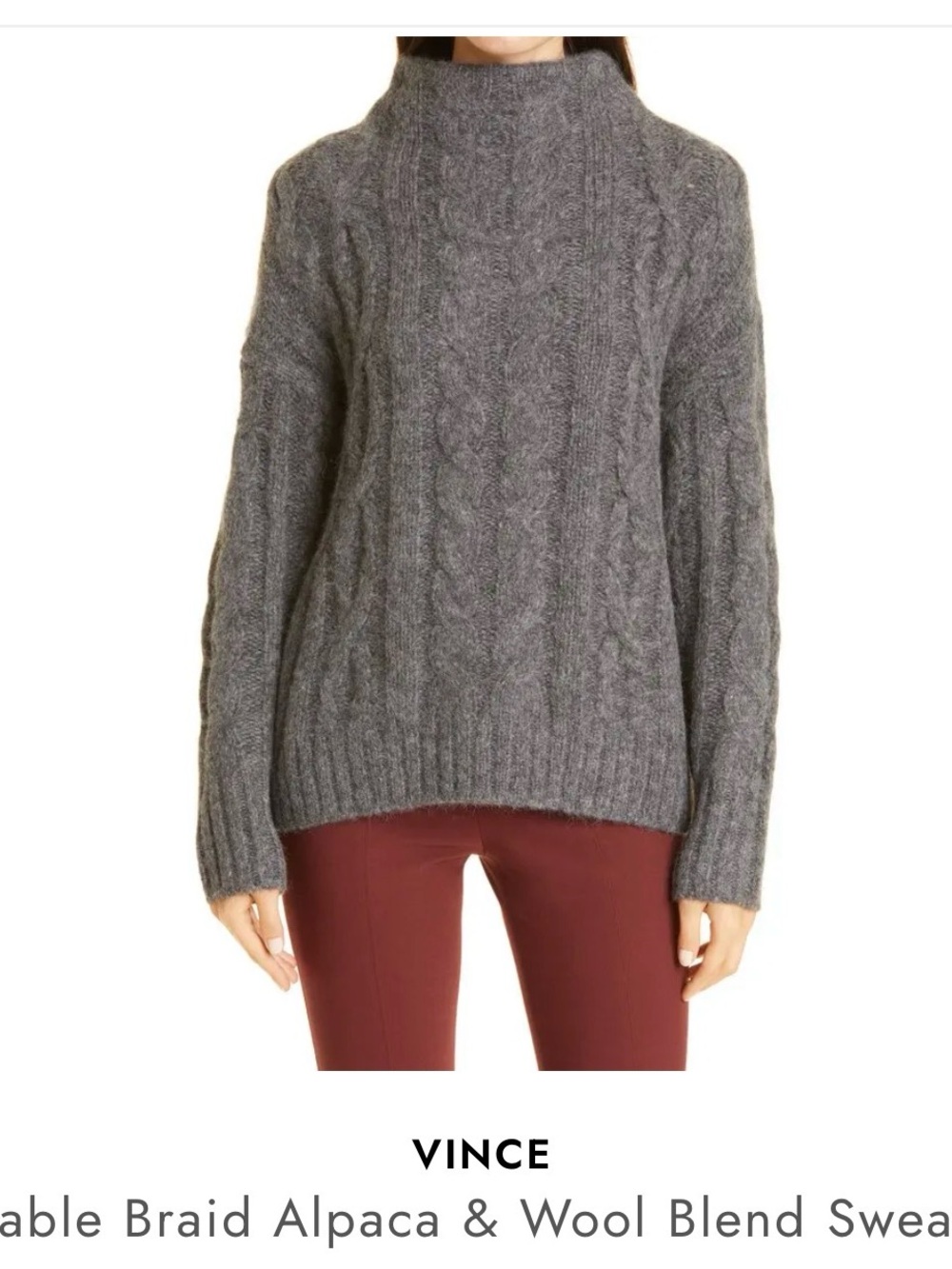 Vince Dark Gray Cable Turtleneck Sweater
